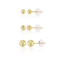 14K Gold Yellow 3,4,5MM Ball Studs Set & 14K Silicone Backs