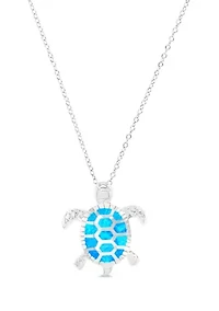 Sterling Silver Rhodium Created Opal Turtle 18" DC Cable Chain Necklace