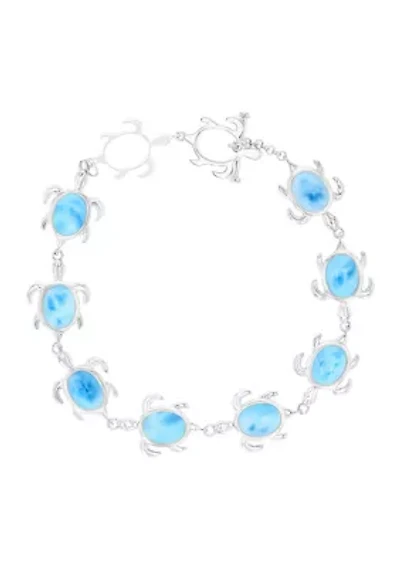 Sterling Silver Rhodium Larimar Turtle 7.5" Bracelet with Toggle