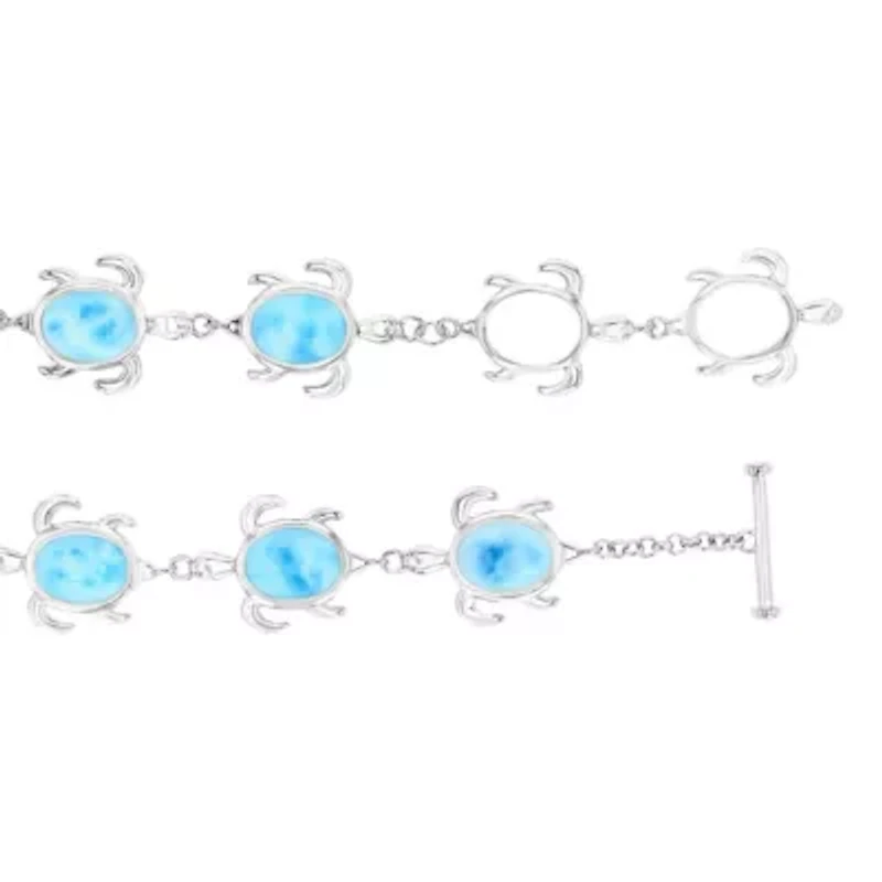 Sterling Silver Rhodium Larimar Turtle 7.5" Bracelet with Toggle