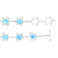 Sterling Silver Rhodium Larimar Turtle 7.5" Bracelet with Toggle