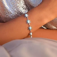 Sterling Silver Rhodium Larimar Turtle 7.5" Bracelet with Toggle