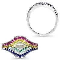 Lab Created Sterling Silver Rhodium Multi Color Heart Cutout Ring