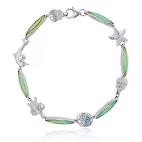 Lab Created Sterling Silver Rhodium Marquise Shape Created White Opal Nautical 8" Bracelet