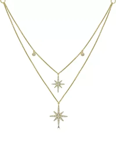 1/3 ct. t.w. Diamond Layered Starburst Necklace in 14K White Gold