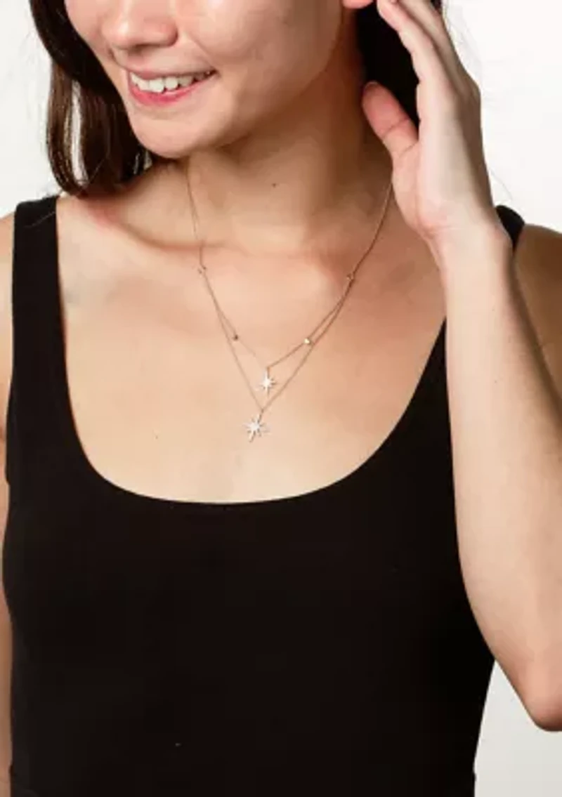 1/3 ct. t.w. Diamond Layered Starburst Necklace in 14K White Gold