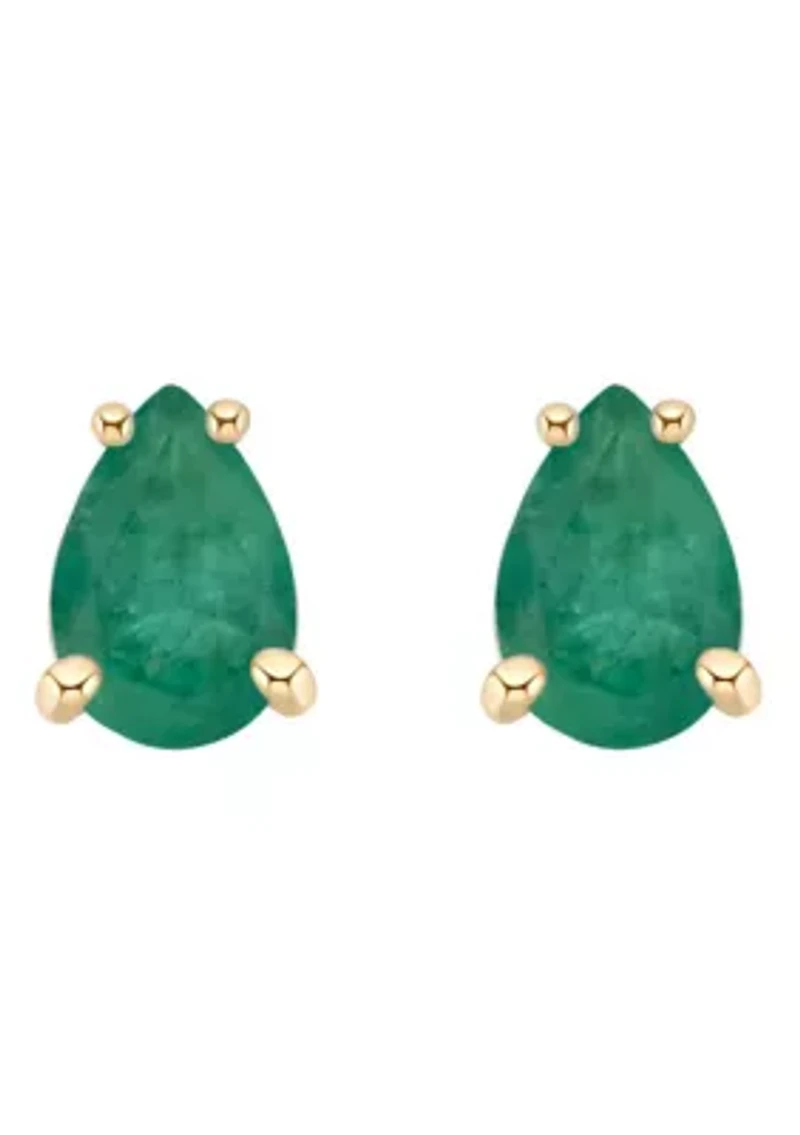 14K Gold 6x4 Pear Shape Emerald Earrings
