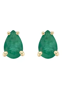 14K Gold 6x4 Pear Shape Emerald Earrings