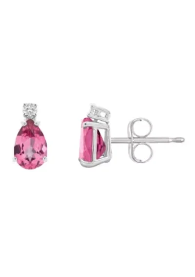 14K Gold 6x4 Pear Shape Pink Topaz Diamond Accent Earrings