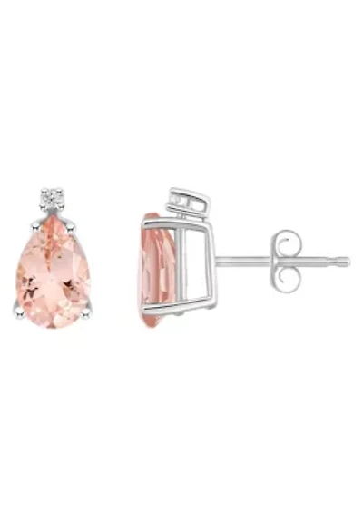 14K Gold 8x5 Pear Shape Morganite Diamond Accent Earrings