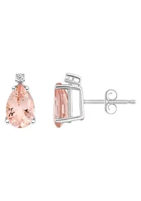 14K Gold 8x5 Pear Shape Morganite Diamond Accent Earrings