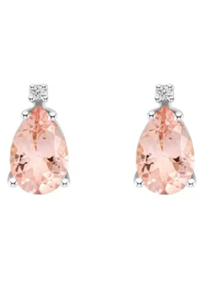 14K Gold 8x5 Pear Shape Morganite Diamond Accent Earrings