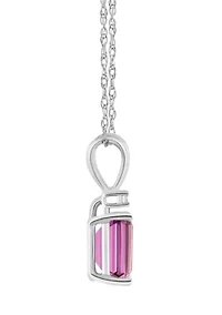 14K Gold 7x5 Emerald Cut Pink Topaz Diamond Accent Pendant