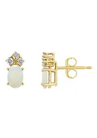 14K Gold 6x4 Oval Opal 1/8 Cttw Diamond Earrings