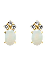 14K Gold 6x4 Oval Opal 1/8 Cttw Diamond Earrings