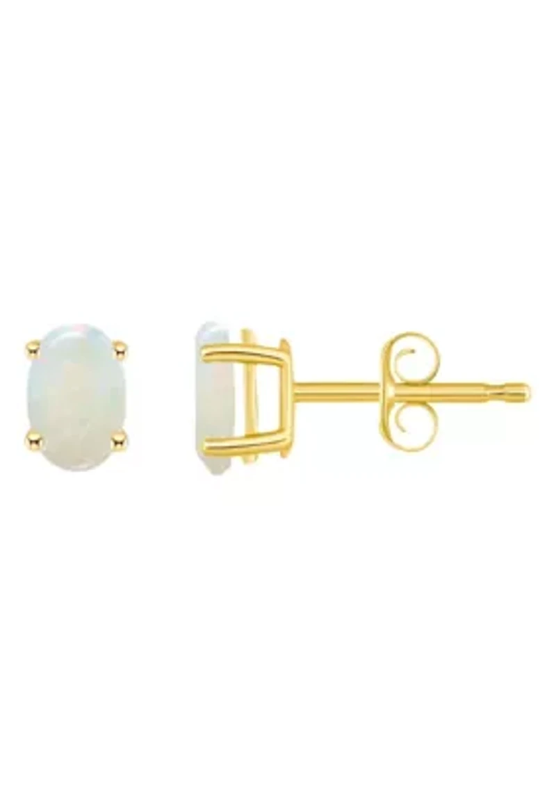 14K Gold 6x4 Oval Opal Earrings
