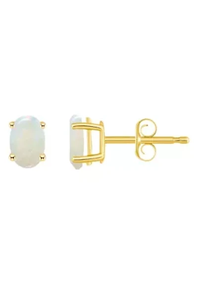 14K Gold 6x4 Oval Opal Earrings