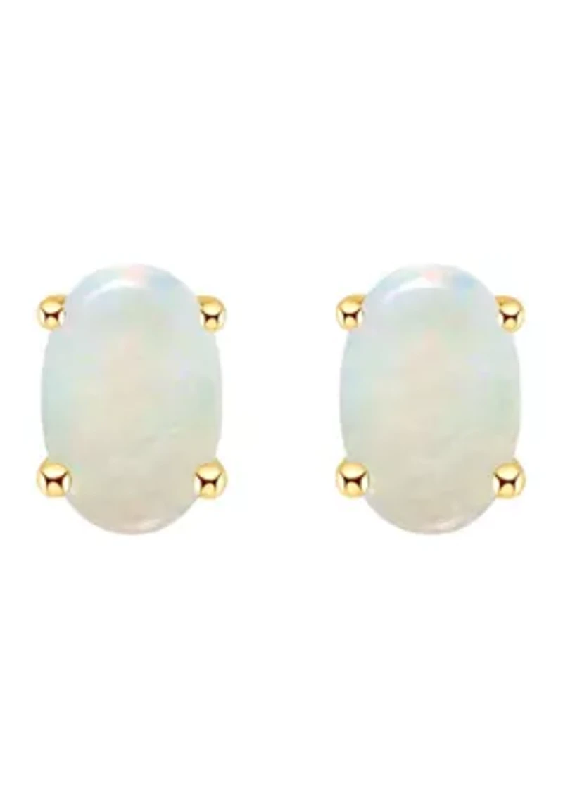 14K Gold 6x4 Oval Opal Earrings
