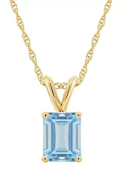14K Gold 8x6 Emerald Cut Aquamarine Pendant