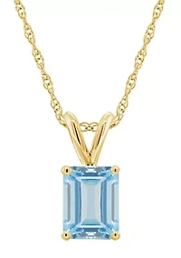 14K Gold 8x6 Emerald Cut Aquamarine Pendant