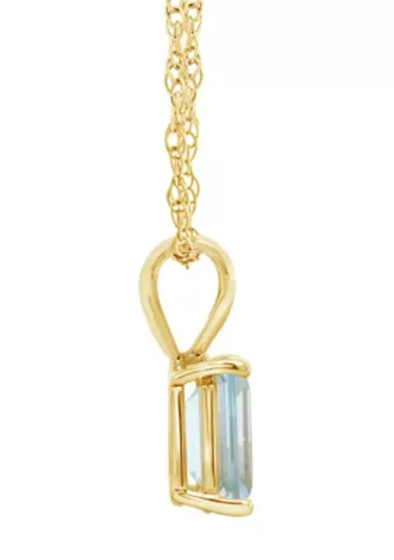 14K Gold 8x6 Emerald Cut Aquamarine Pendant