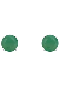 14K Gold 5mm Round Emerald Stud Earrings