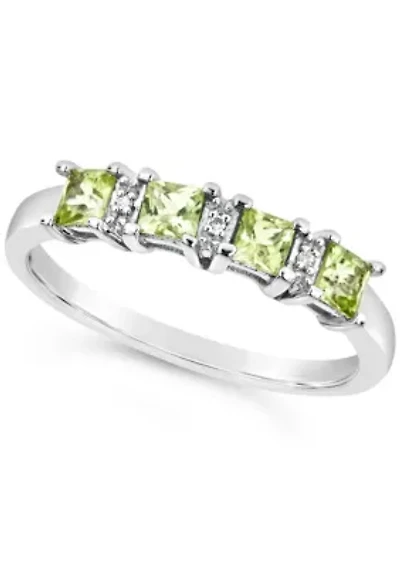 Sterling Silver 3mm Princess Cut Peridot Diamond Accent Ring