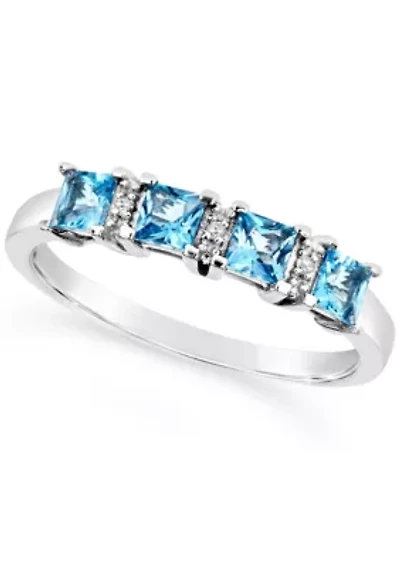 Sterling Silver 3mm Princess Cut Blue Topaz Diamond Accent Ring