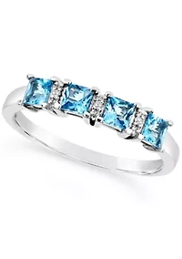 Sterling Silver 3mm Princess Cut Blue Topaz Diamond Accent Ring
