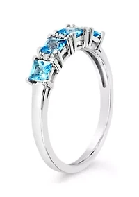 Sterling Silver 3mm Princess Cut Blue Topaz Diamond Accent Ring