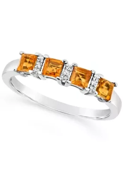 Sterling Silver 3mm Princess Cut Citrine Diamond Accent Ring