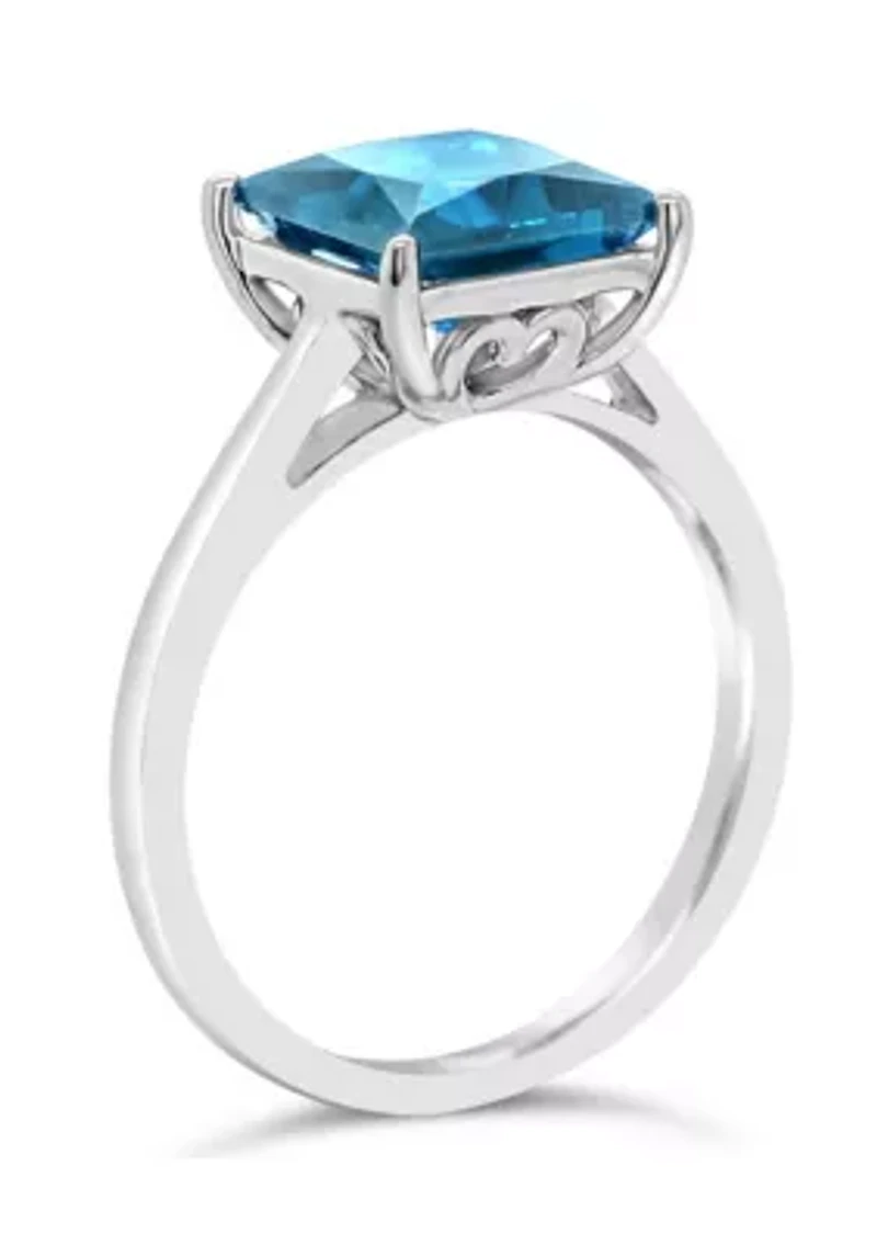 Sterling Silver 8mm Princess Cut Blue Topaz Solitaire Ring