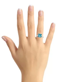 Sterling Silver 8mm Princess Cut Blue Topaz Solitaire Ring