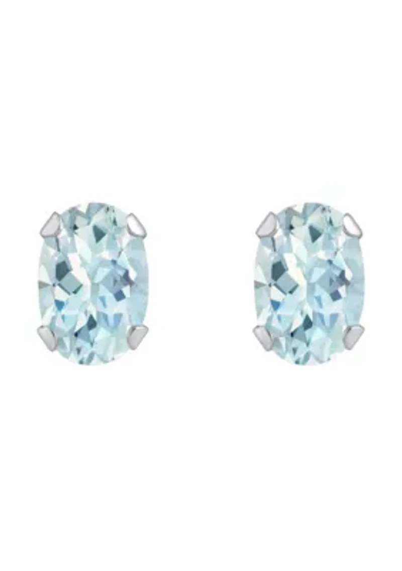 10K Gold 6x4mm Oval Aquamarine Stud Earrings