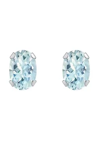 10K Gold 6x4mm Oval Aquamarine Stud Earrings
