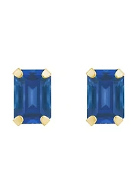 Lab Created 10K Gold 6x4mm Emerald Cut Created Sapphire Stud Earrings
