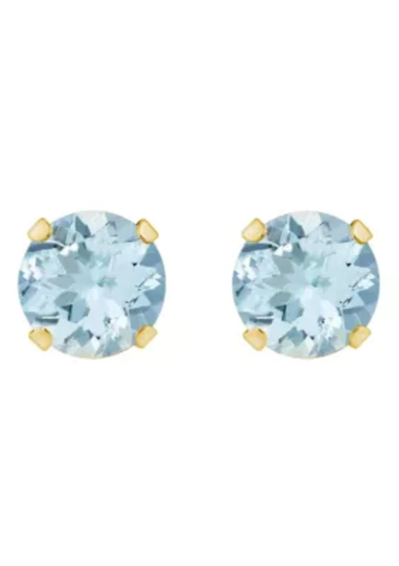 10K Gold 5mm Round Aquamarine Stud Earrings