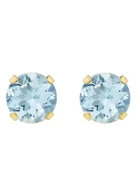 10K Gold 5mm Round Aquamarine Stud Earrings