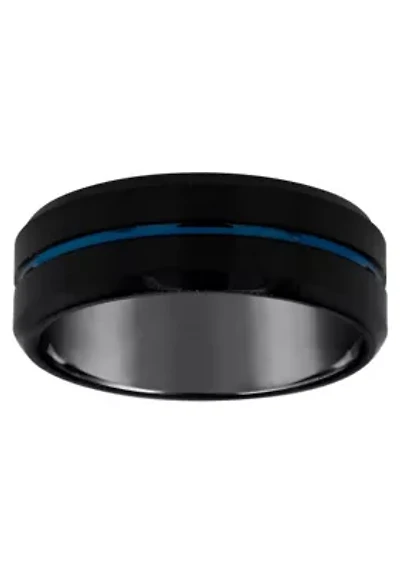 Men's 8mm Black and Blue Ion-Plated Tungsten Wedding Band
