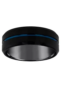 Men's 8mm Black and Blue Ion-Plated Tungsten Wedding Band