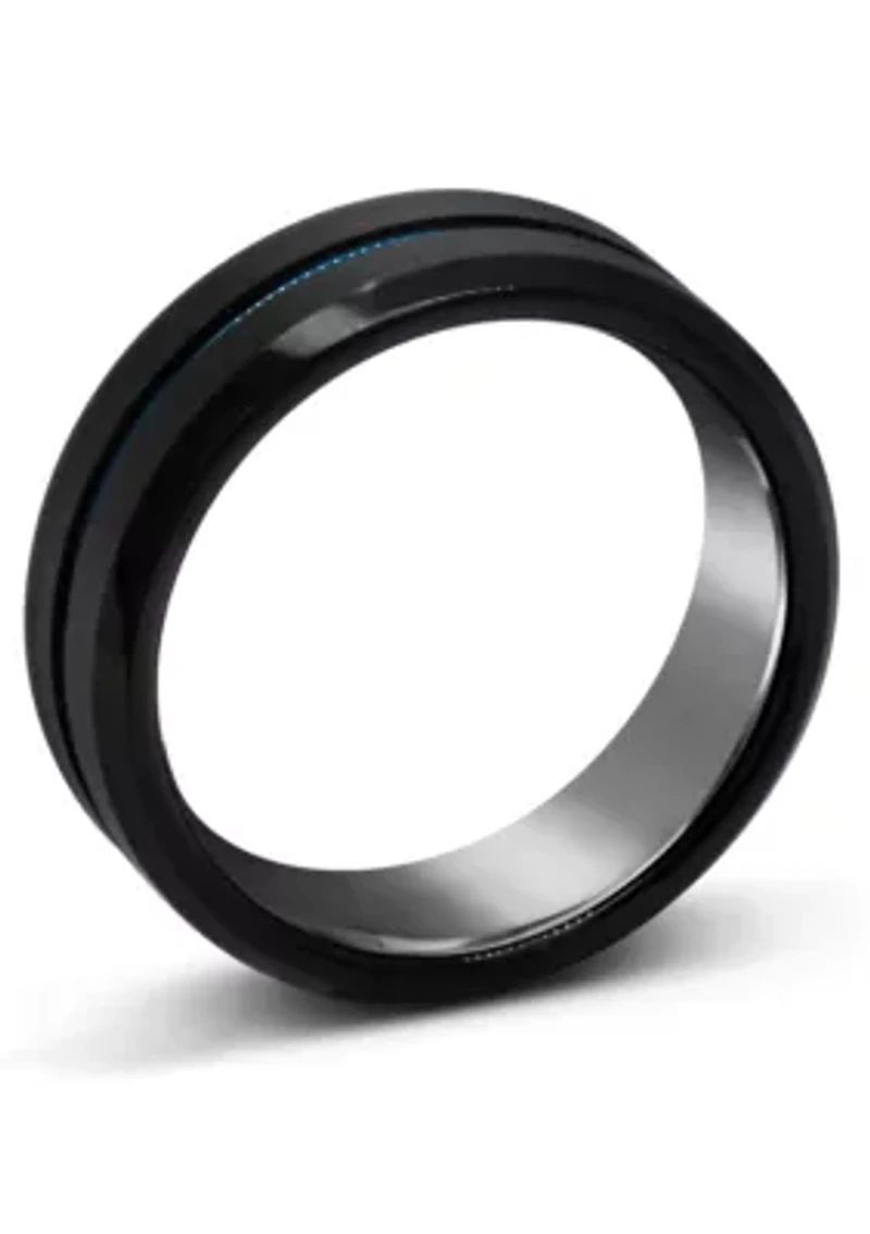 Men's 8mm Black and Blue Ion-Plated Tungsten Wedding Band