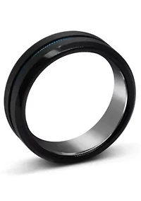 Men's 8mm Black and Blue Ion-Plated Tungsten Wedding Band