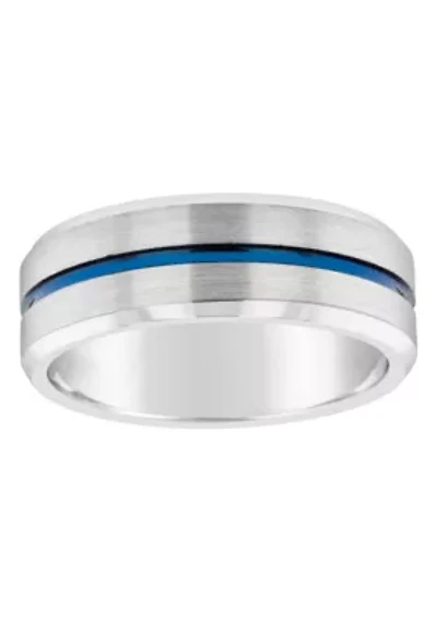 Men's 8mm Blue Ion-Plated Grooved Tungsten Wedding Band
