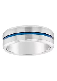 Men's 8mm Blue Ion-Plated Grooved Tungsten Wedding Band