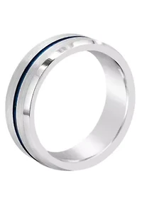 Men's 8mm Blue Ion-Plated Grooved Tungsten Wedding Band