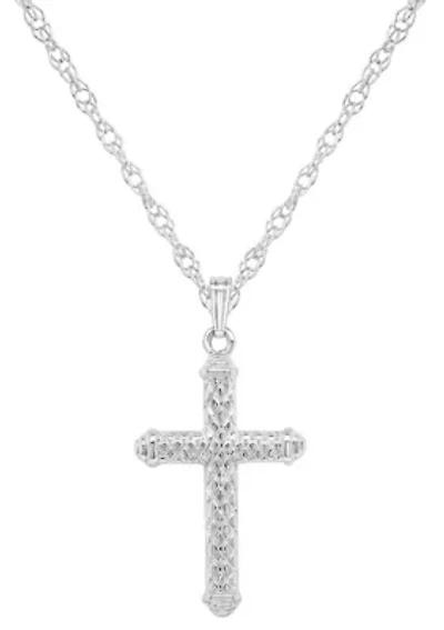 Sterling Silver/14K Yellow Gold Plated Textured Cross Pendant Necklace