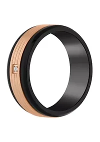 Men's Rose and Black Ion-Plated Stainless Steel Cubic Zirconia Wedding Band