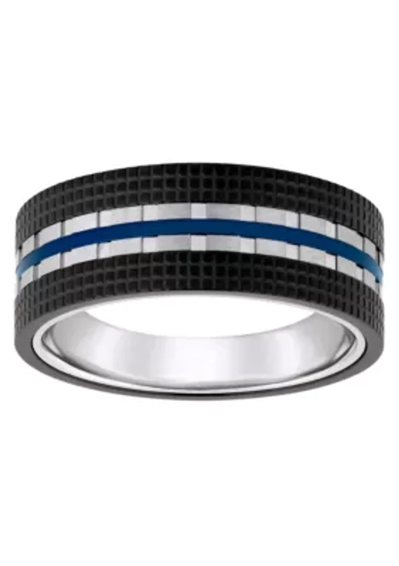Men's Blue and Black Ion-Plated Stainless Steel Wedding Band