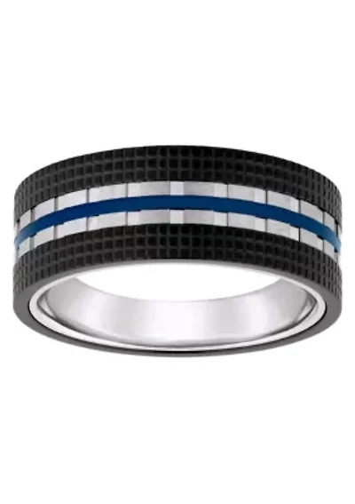 Men's Blue and Black Ion-Plated Stainless Steel Wedding Band