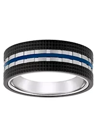 Men's Blue and Black Ion-Plated Stainless Steel Wedding Band